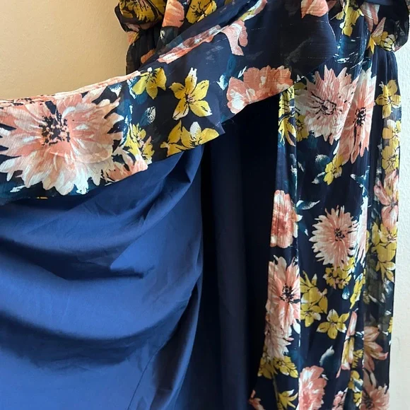 Lulu's Navy Floral Midi Dress with Pink & Yellow Blooms - Picture 5 of 8
